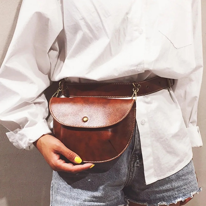 Leather belt bag for women